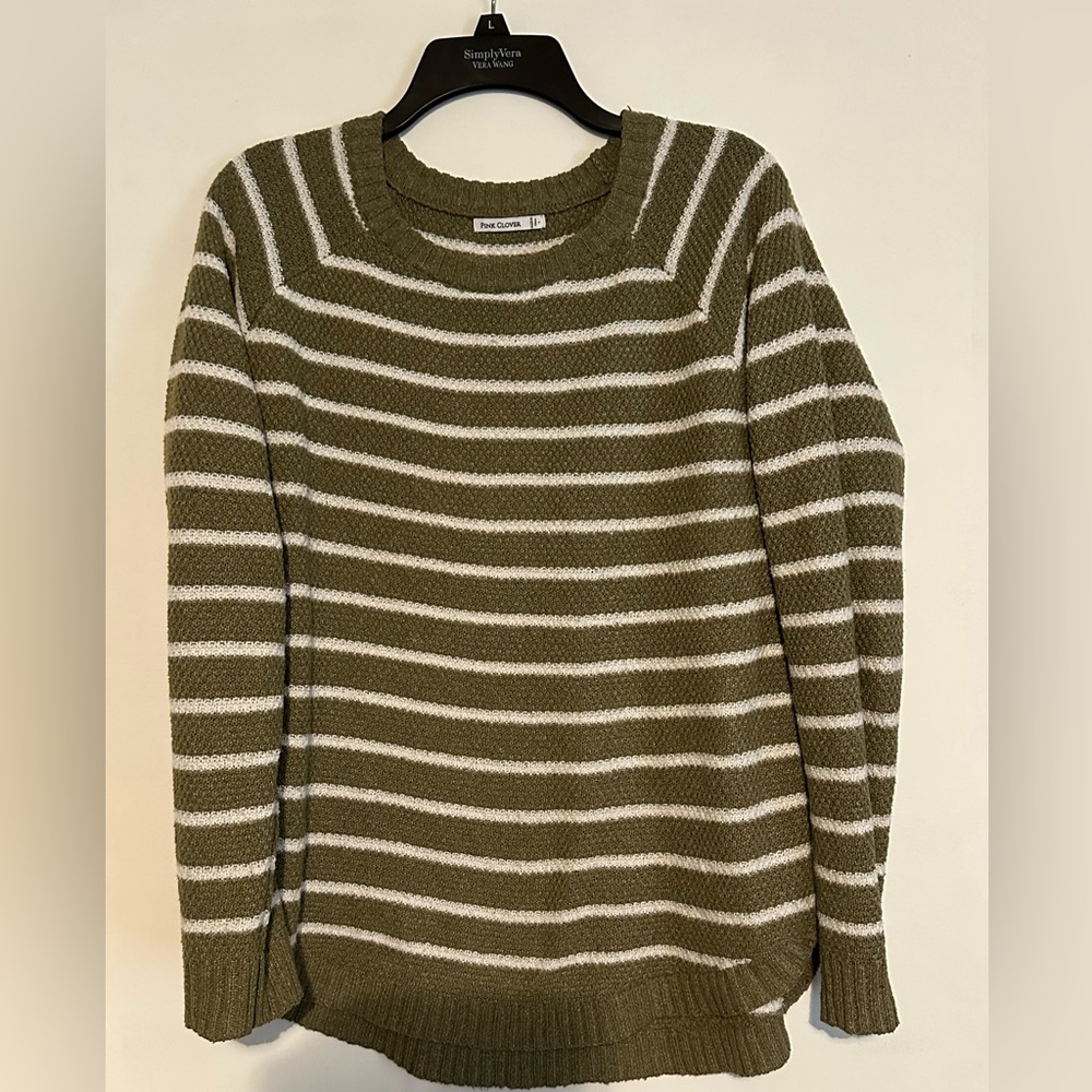 Pink Clover Olive and Cream Striped Sweater